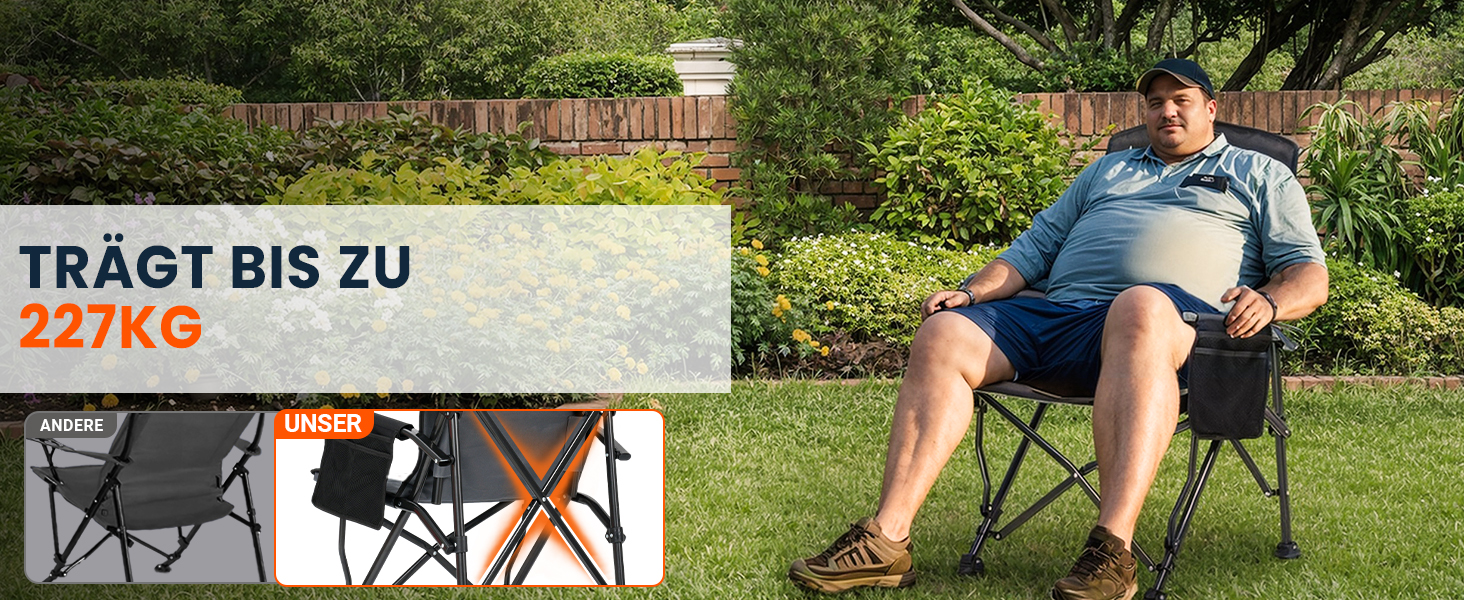 Кемпінговий стілець OVERMONT з високою спинкою, складний, з підголівником - до 226 кг - для пікніка, походу, саду