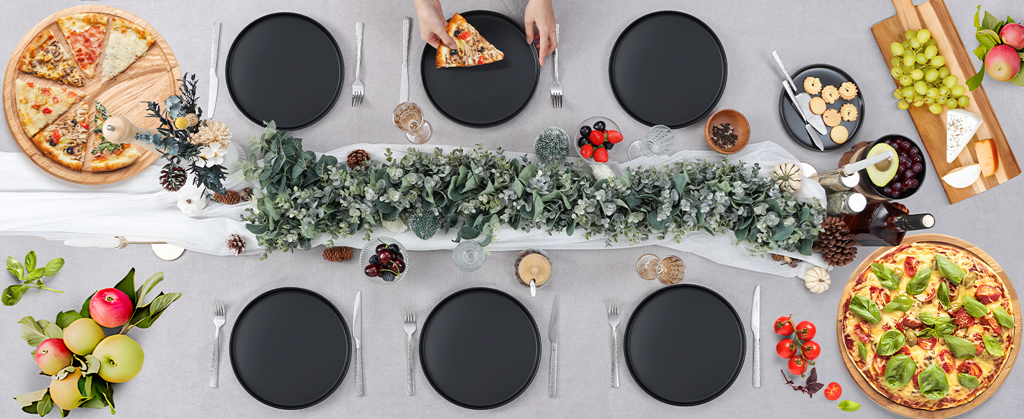 Набір посуду Homikit на 6 осіб: тарілки, миски, десертні тарілки, реактивна глазур, чорний колір, 18 шт.