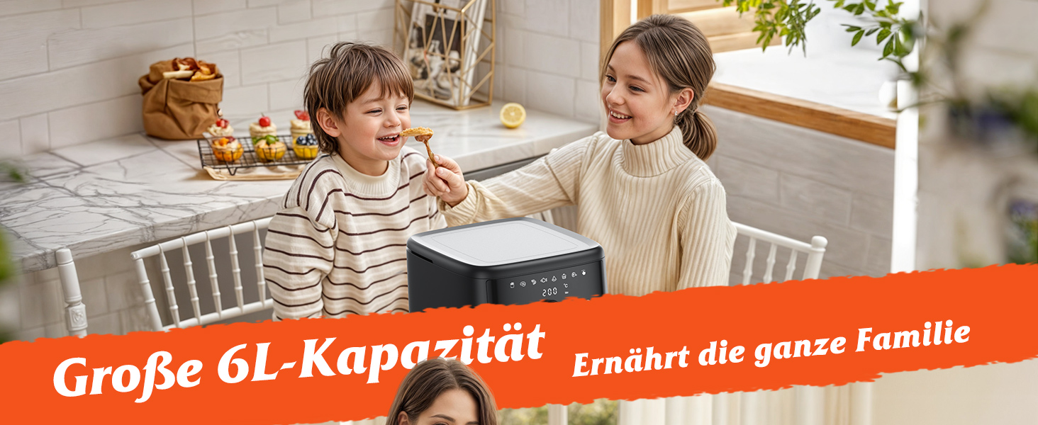 Фритюрниця повітряна Innsky 6L, 8-в-1, 1500W з LED-touchscreen, чорна. Енергозберігаюча, для 3-5 осіб, 50dB, миється в посудомийній машині