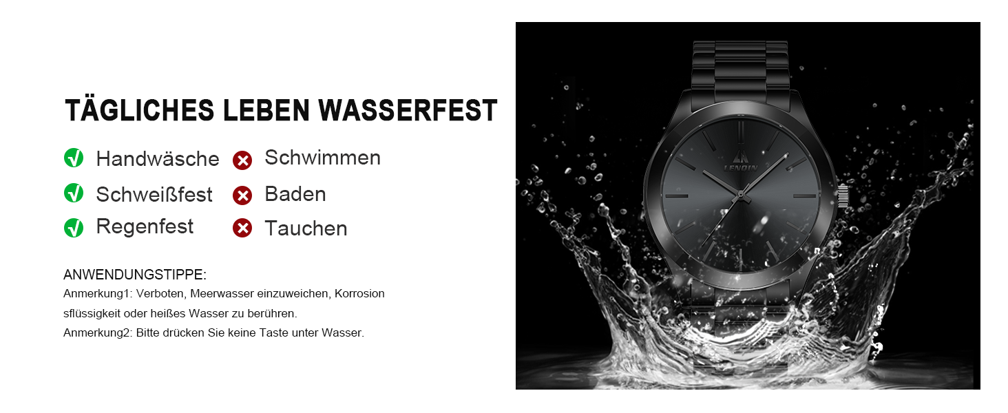 Чоловічий годинник LN LENQIN з нержавіючої сталі, водостійкий (30м), кварцовий, аналоговий, для бізнесу та повсякденного носіння (01 - Чорний)