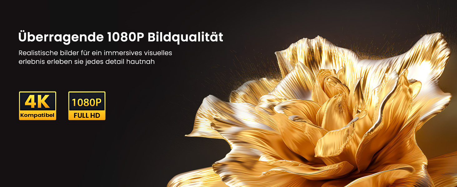 Портативний проєктор HAPPRUN Mini Beamer 4K з Bluetooth, 1080P, для дому та відпочинку на природі, сумісний з PS5, HDMI, USB