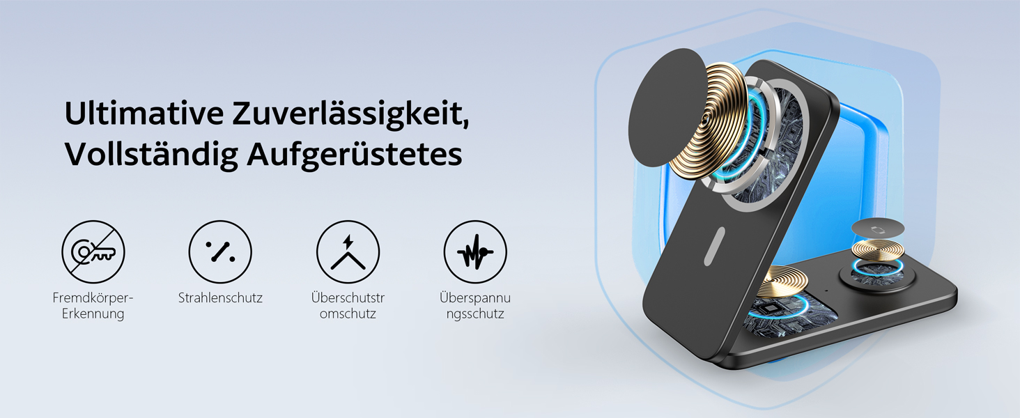 Магнітна зарядна станція 3-в-1 для Apple Watch, iPhone 17/16/15/14/13/12 та AirPods (Чорна) | MagSafe сумісна