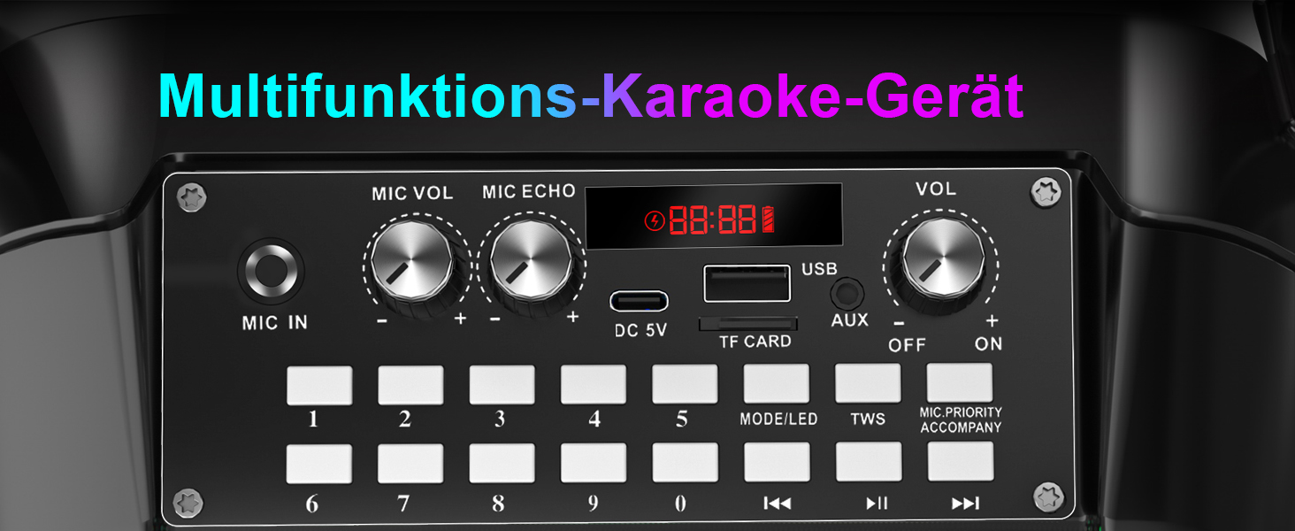 Караоке машина з Bluetooth, 2 мікрофонами, RGB-підсвічуванням та потужністю 30W
