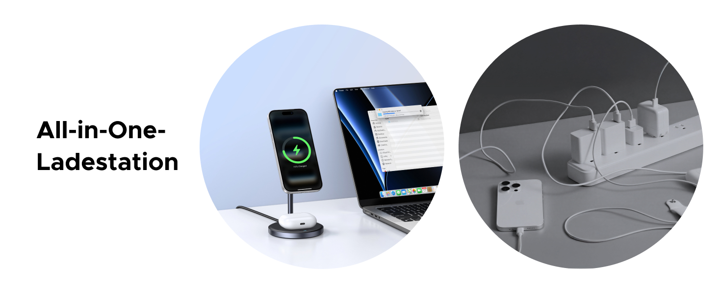 Бездротовий зарядний пристрій UGREEN Zapix Qi2 Magnetic 2-в-1, 15W, сумісний з MagSafe для iPhone 15/14/13/12 та AirPods, регульований на 90°
