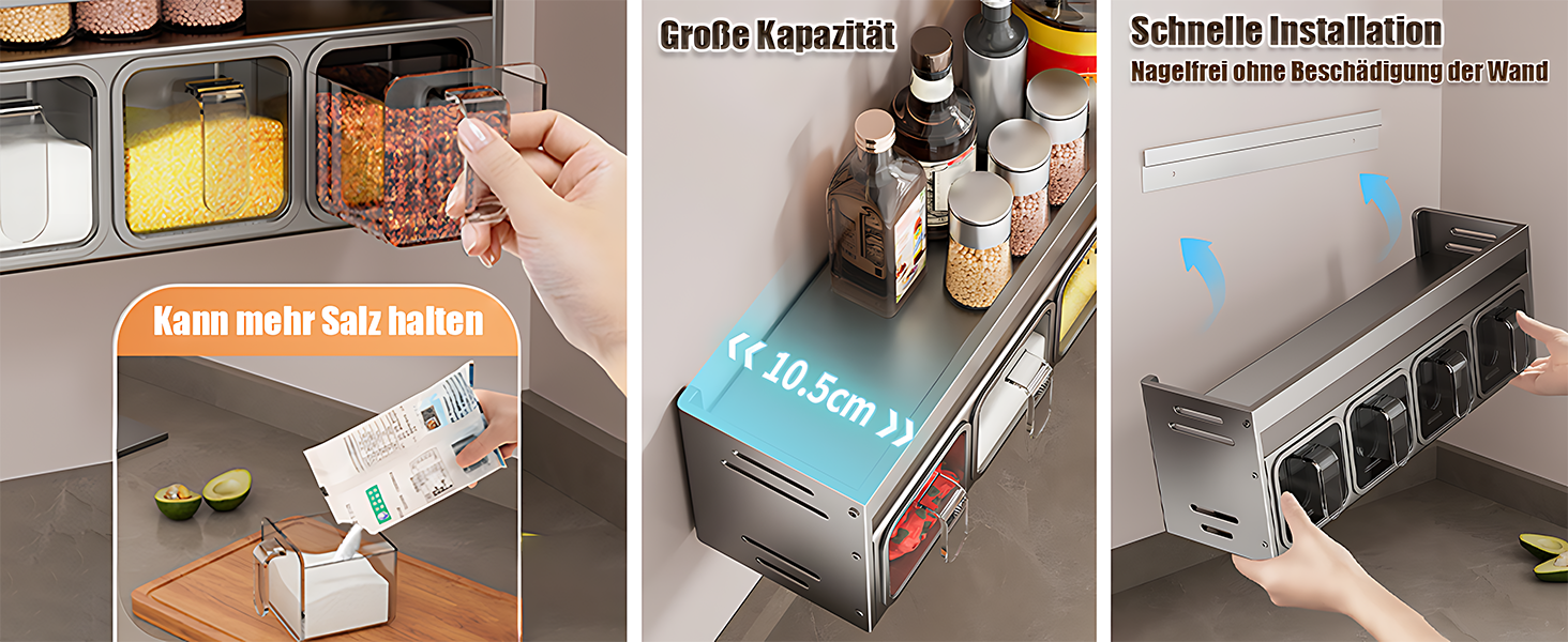 Стильна підставка для спецій з 5 сірими баночками: настільна, настінна, без свердління