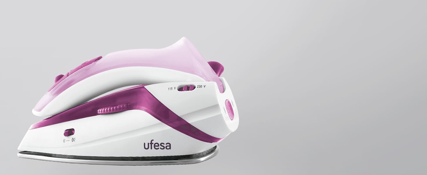 Подорожній парогенератор Ufesa PV0500: 1100W, подвійне напруження 110-230V, неслипна підошва з нержавіючої сталі