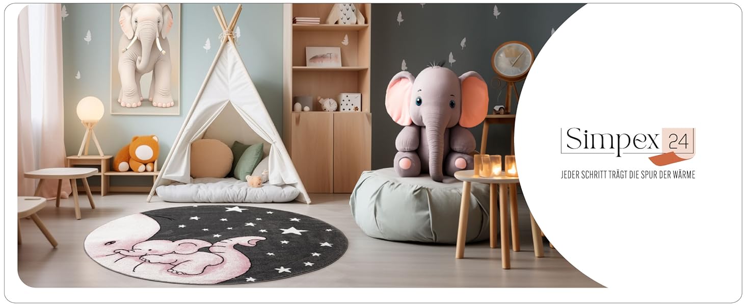 Дитячий килим круглий Elefant, короткий ворс, блакитно-сірий 120 см. Килим для дівчаток та хлопчиків в дитячу кімнату. Гіпоалергенний, м'який килим для ігор.