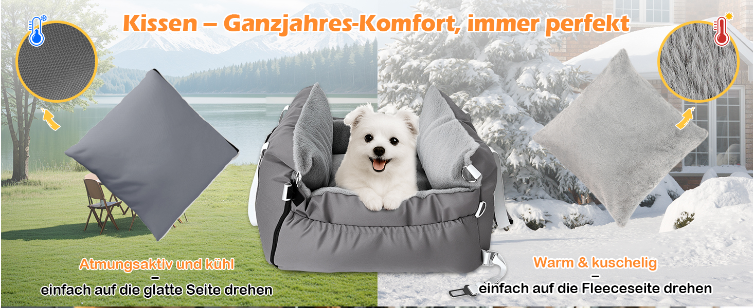 Автокрісло для собак 3-в-1 з переносною ліжком для маленьких собак – зручне автокрісло з розкладною поверхнею, м'яким матрацом, для переднього або заднього сидіння, внутрішнє та зовнішнє (02-Сірий)