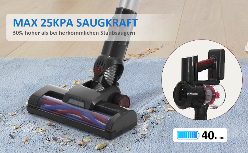 Акумуляторний пилосос Kavolet 25 kPa, 40 хв роботи, 2-в-1 для дому, офісу та авто. З насадкою для щілин та щіткою.