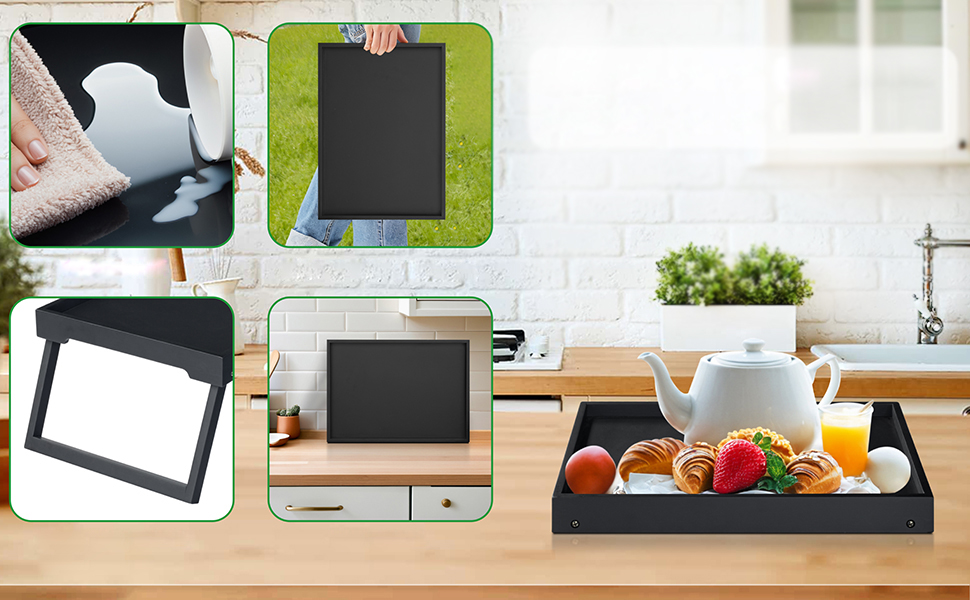 Двопакетний столик-піднос з регульованими ніжками з бамбука для їжі в ліжку, кухні, сервірування, ноутбука (білий, чорний)