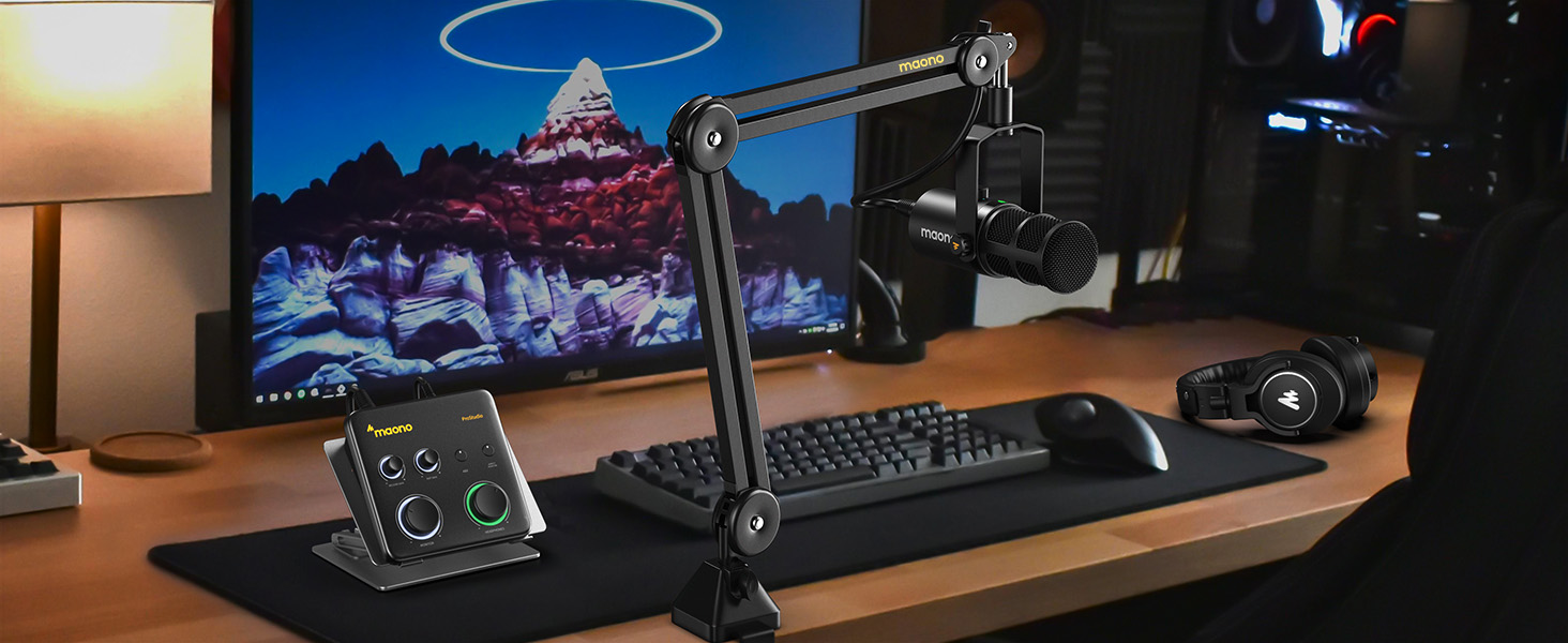 Кріплення для мікрофону MAONO BA37, регульоване, з адаптером 3/8'-5/8', сумісне з Blue Yeti, HyperX QuadCast, FIFINE, для подкастів та стрімінгу, чорне