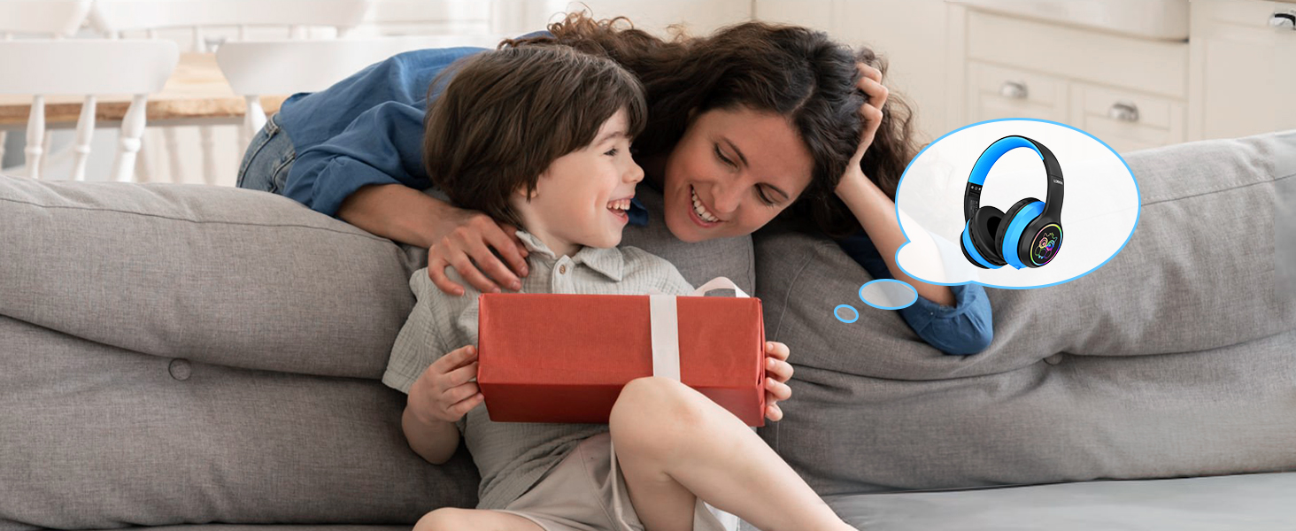 Дитячі навушники LOBKIN Bluetooth Over-Ear з сумкою, бездротові та провідні, для дівчаток, складні, регульовані, для школи та подорожей (Чорний/Синій)