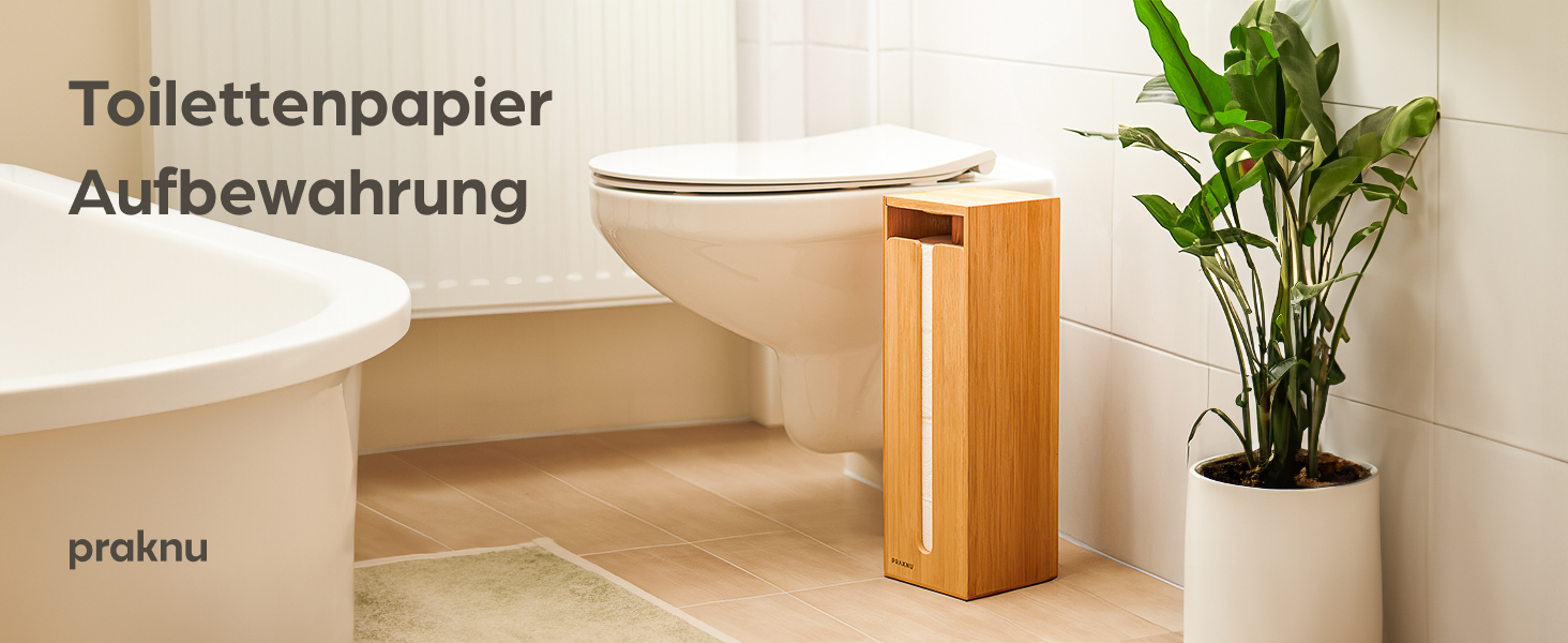 Підставка для туалетного паперу з бамбука Praknu - тримач на 4 рулони з кришкою на магніті, FSC-дерево, економія місця, антиковзаюча