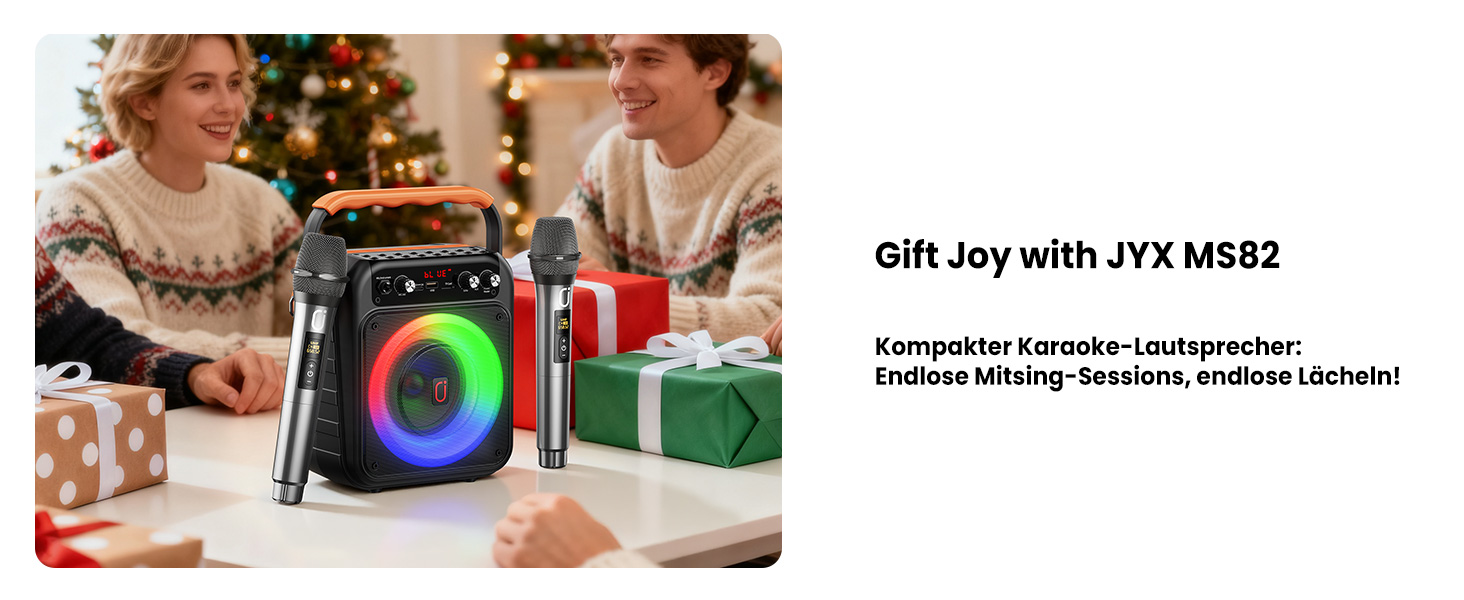 Караоке машина JYX MS82 з 2 мікрофонами, Bluetooth 5.3, USB/TF/AUX, LED-підсвітка, портативна колонка для вечірок та відпочинку