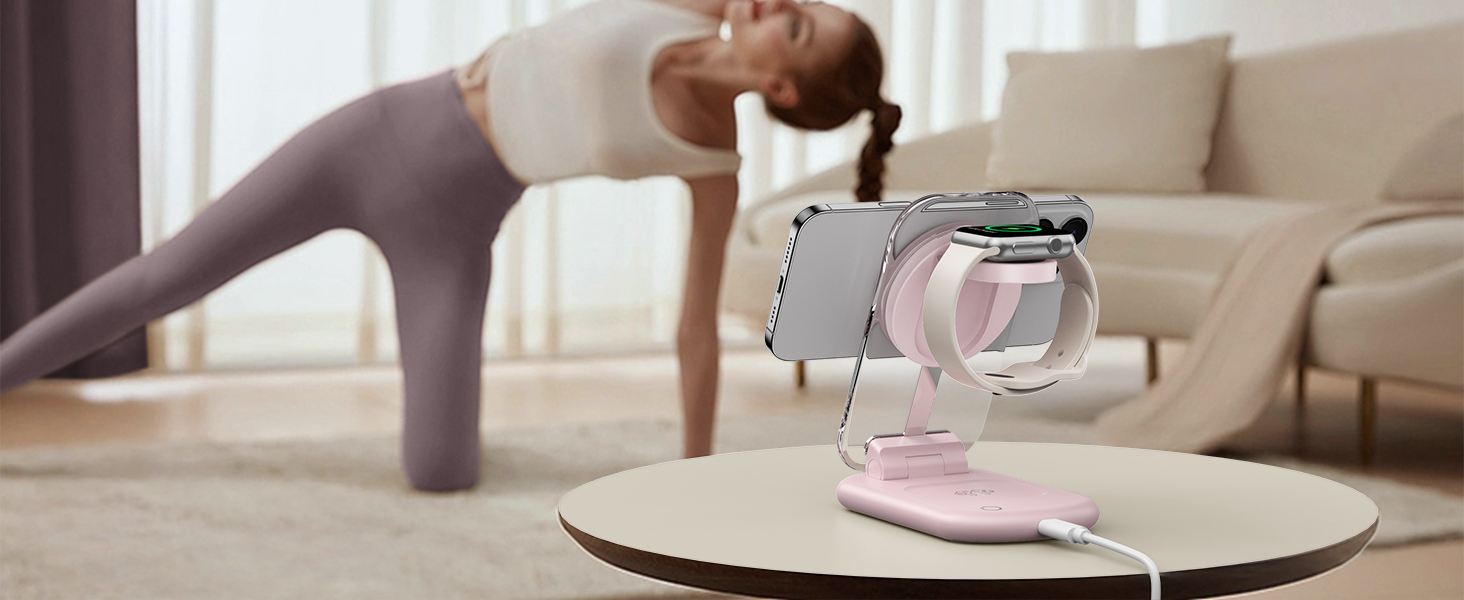 Зарядний пристрій MagSafe 3-в-1 для iPhone та Apple Watch/AirPods (Рожевий)