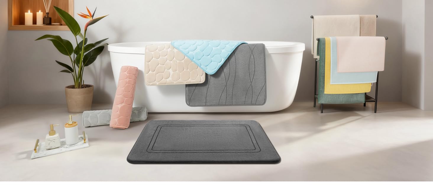 Килимок для ванної кімнати chakme з ефектом пам'яті (Memory Foam), нековзкий та вологопоглинаючий, темно-сірий, 43x61 см