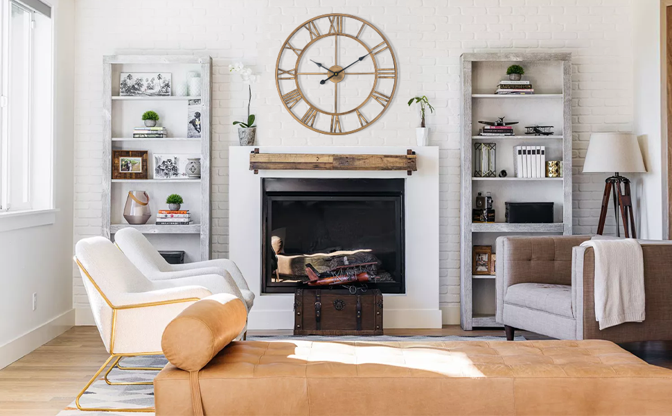 Large European Industrial Vintage Wall Clock with Roman Numerals, Silent No Ticking Sound Metal Wall Clock, Decorative Wall Clock for Living Room, Kitchen, Bedroom - (Bronze, 76cm)