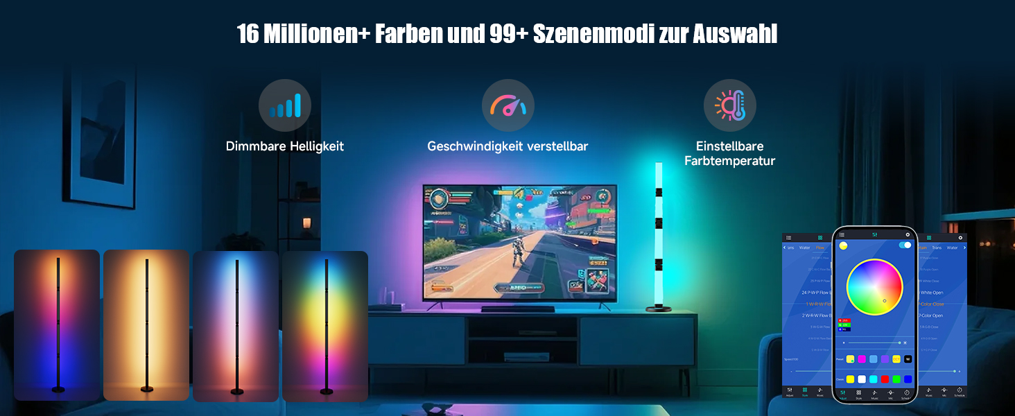 LED лампа настільна Electight RGB з димеруванням, 82 см, 800 люмен, складний дизайн, пульт та додаток, 16 млн кольорів, 99 режимів, синхронізація з музикою та таймер, для читання, офісу та ігор