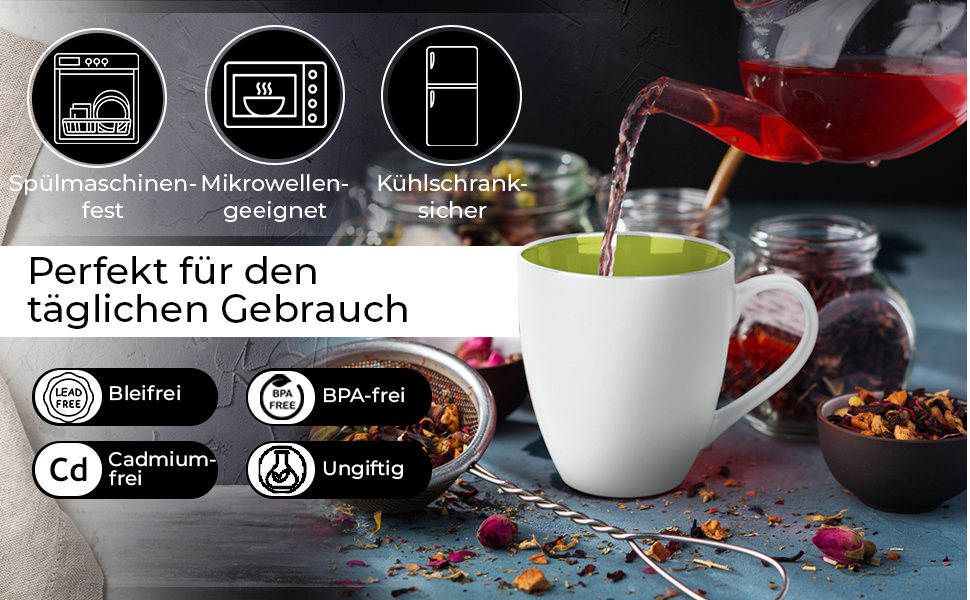 Набір кавових чашок Miamio Le Papillon (6 шт., 350 мл) - біло-червоний, біло-зелений