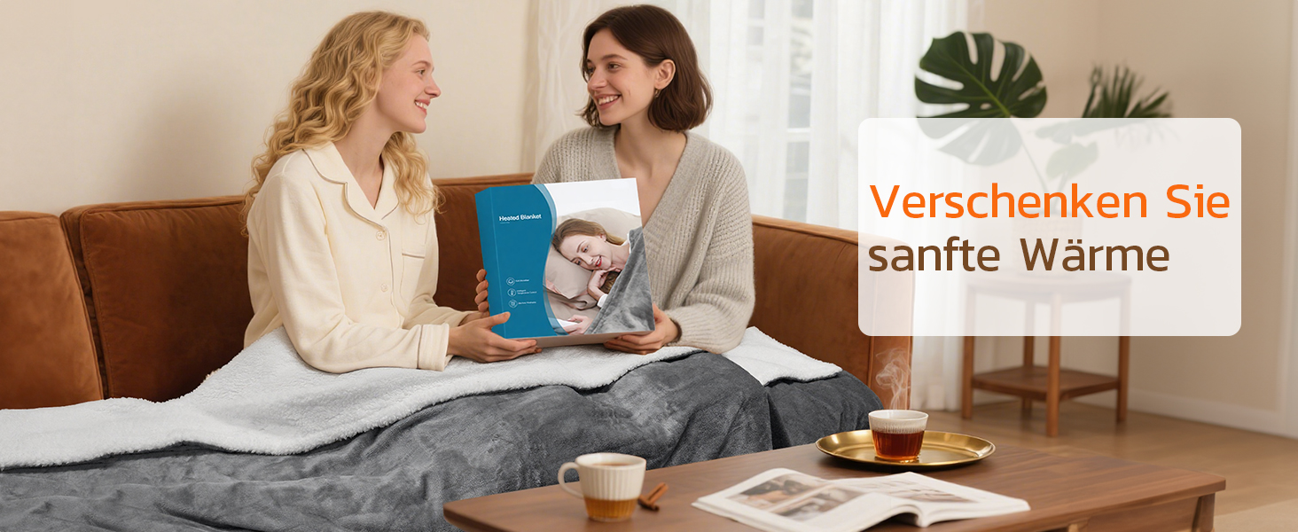 Електрична ковдра PRANITE 180x130 см з Sherpa та Flanell, 6 режимів нагріву, таймер 10 годин, автовимкнення, захист від перегріву, придатна для прання – сіра для ліжка та дивана