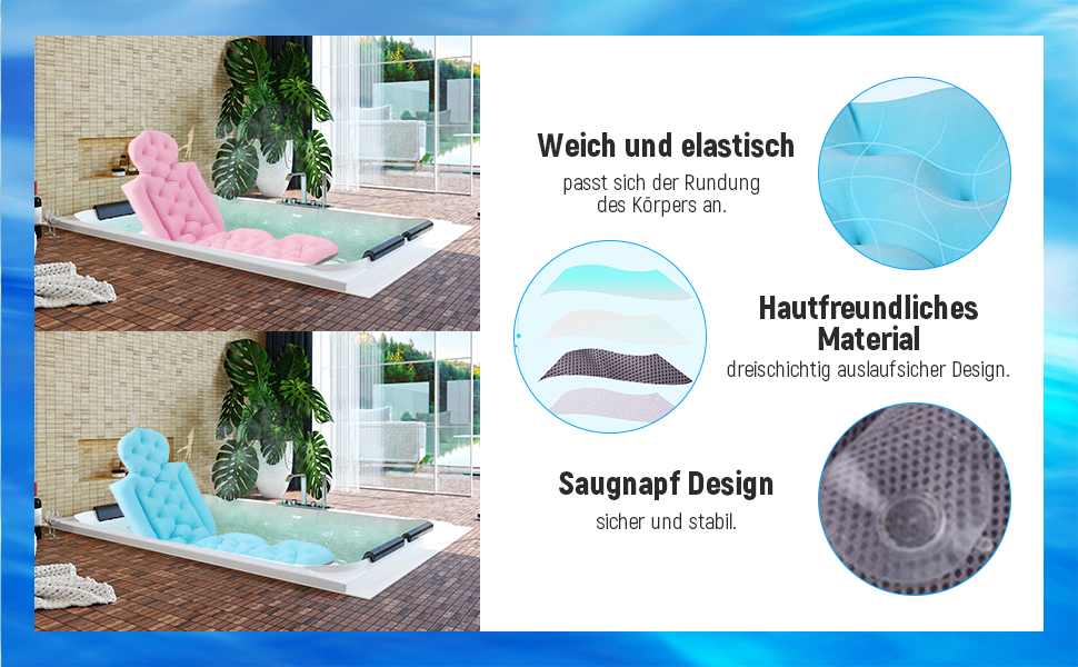 Подушка для ванни Fenteer, комфортний килимок для ванної, повнорозмірна SPA-матрац, 78x35x40 см, рожева