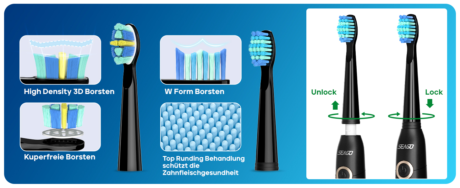 Електрична звукова зубна щітка Seago SG-958 (біла), 40000 VPM, 5 режимів, 8 насадок, USB-зарядка