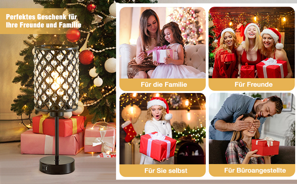 Кристалева лампа GyroVu Kristall: настільна та нічна, диммер, USB A+C, для вітальні та спальні (з лампою)