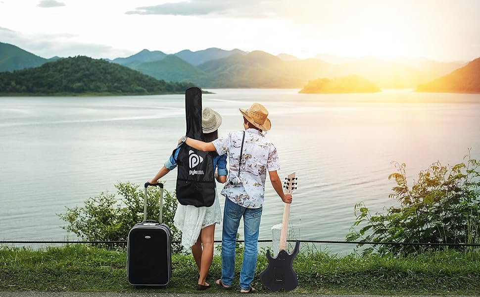 Електрогітара Pyle E – Комплект для гітари з підсилювачем, чохлом, струнами, ременем, тюнером та кабелем, для важкого металу та подорожей, чорна
