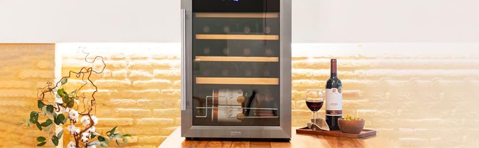 Cecotec Grand Sommelier 15000 Black Wine Cooler with Compressor - Stainless Steel & Wood Finish