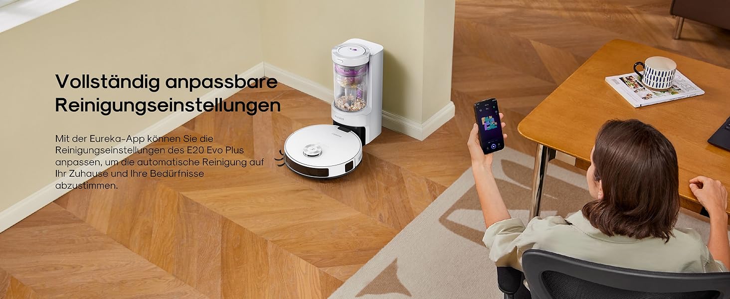 Робот-пилосос Eureka E20 Evo Plus з функцією миття та автопорожненням, 10000 Па, для твердих підлог та килимів, білий