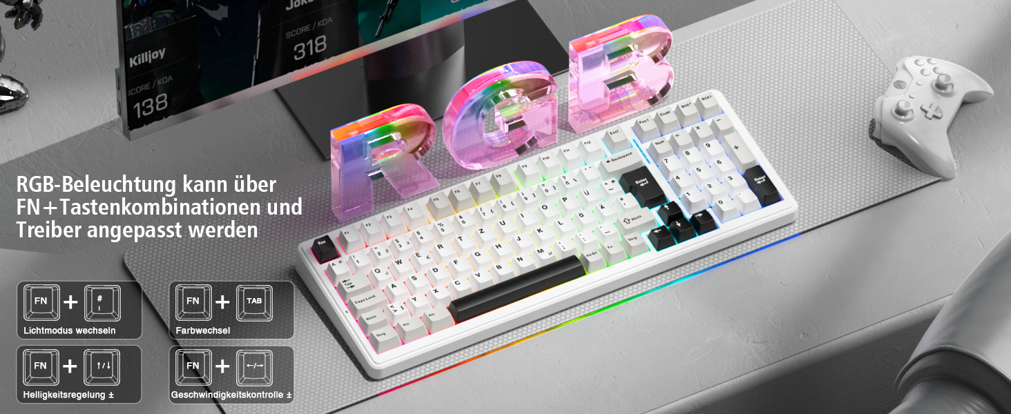 Механічна ігрова клавіатура AULA F99 з підсвічуванням RGB, PBT-клавіші, 8000mAh, 95% розмір, Bluetooth 5.0/2.4G/USB-C, Hot-Swap, Gasket Structure