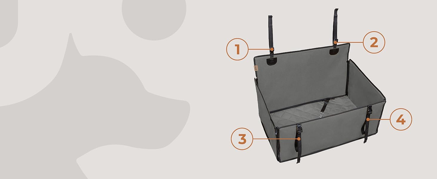 Автокрісло для собак Wuglo Extra Stabiler – безпечне та водонепроникне автокрісло для великих собак до 26 кг (сірий)