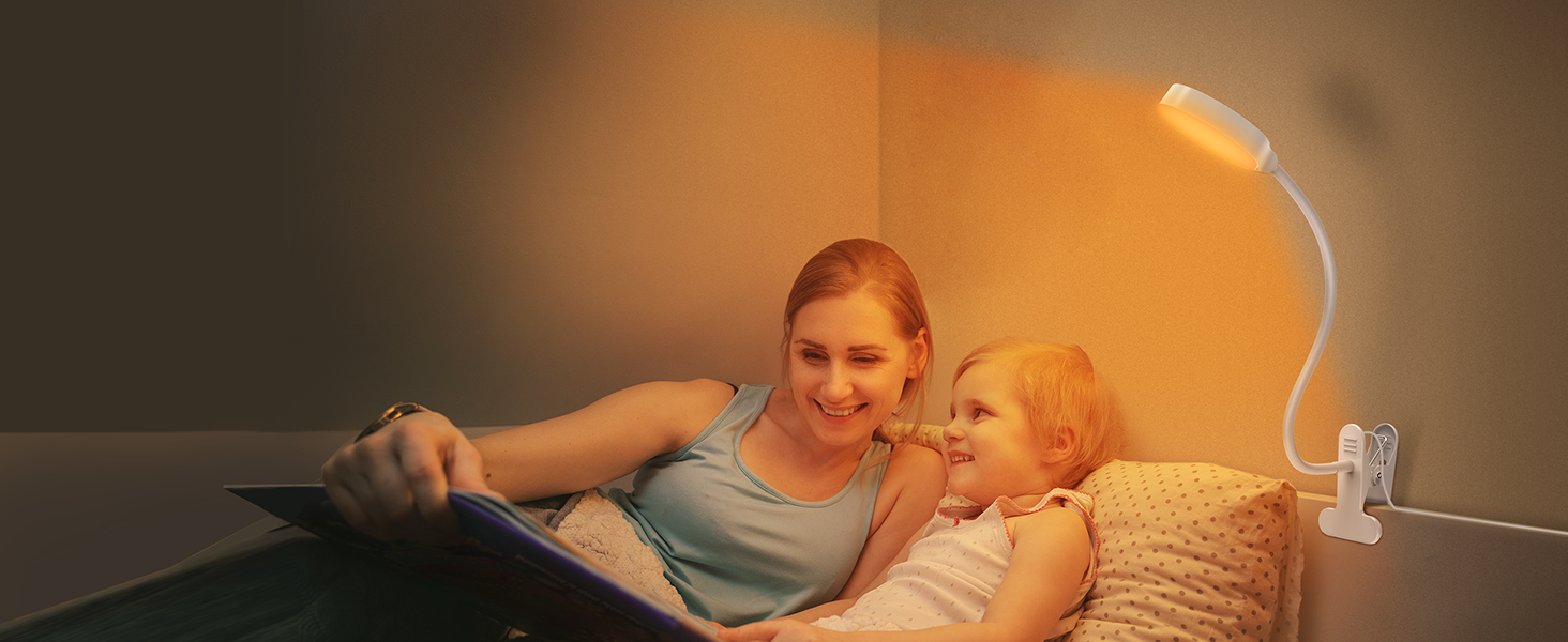 Glocusent 5W LED Лампа для читання на ліжко, кліпса, 3 кольори/5 рівнів яскравості, гнучкий тримач, CRI 90, USB зарядка (біла)