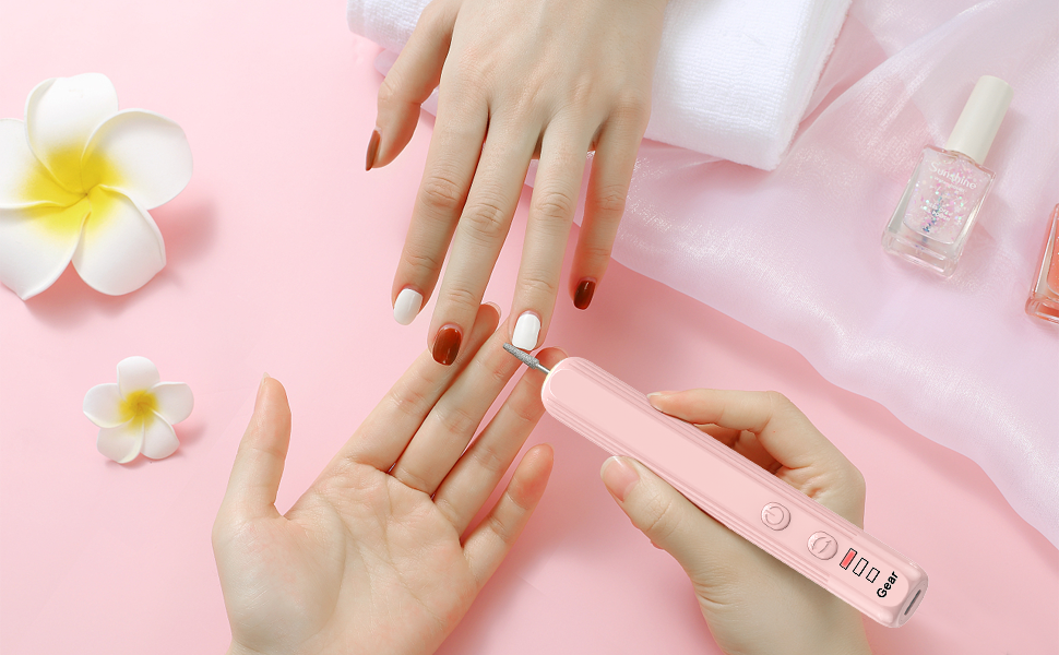 Набір електричного нейл-дриля AOMEES, портативний бездротовий апарат для манікюру з 56 шліфувальними насадками (рожевий)