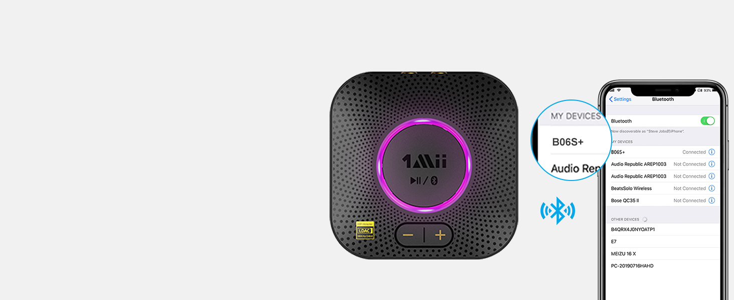 1Mii B06 Plus Bluetooth HiFi приймач: бездротовий аудіоадаптер з aptX HD/Adaptive, Bluetooth 5.3 для стереосистеми та смартфонів