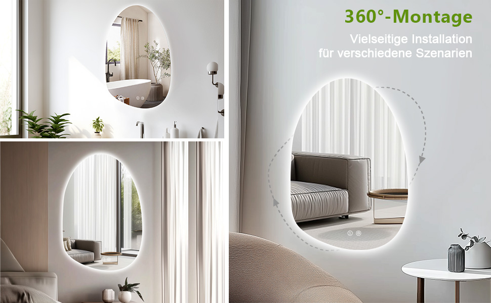 LED дзеркало для ванної кімнати з підсвічуванням 70x50 см, холодне біле світло 6000K, енергозберігаюче, диммування, проти запотівання