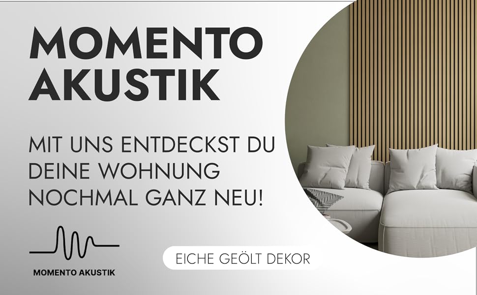 Акустичні настінні панелі Momento з натурального дуба 240x50 см (5 шт), ламелі для шумоізоляції, колір дуб натуральний, чорний фетр, Made in Germany