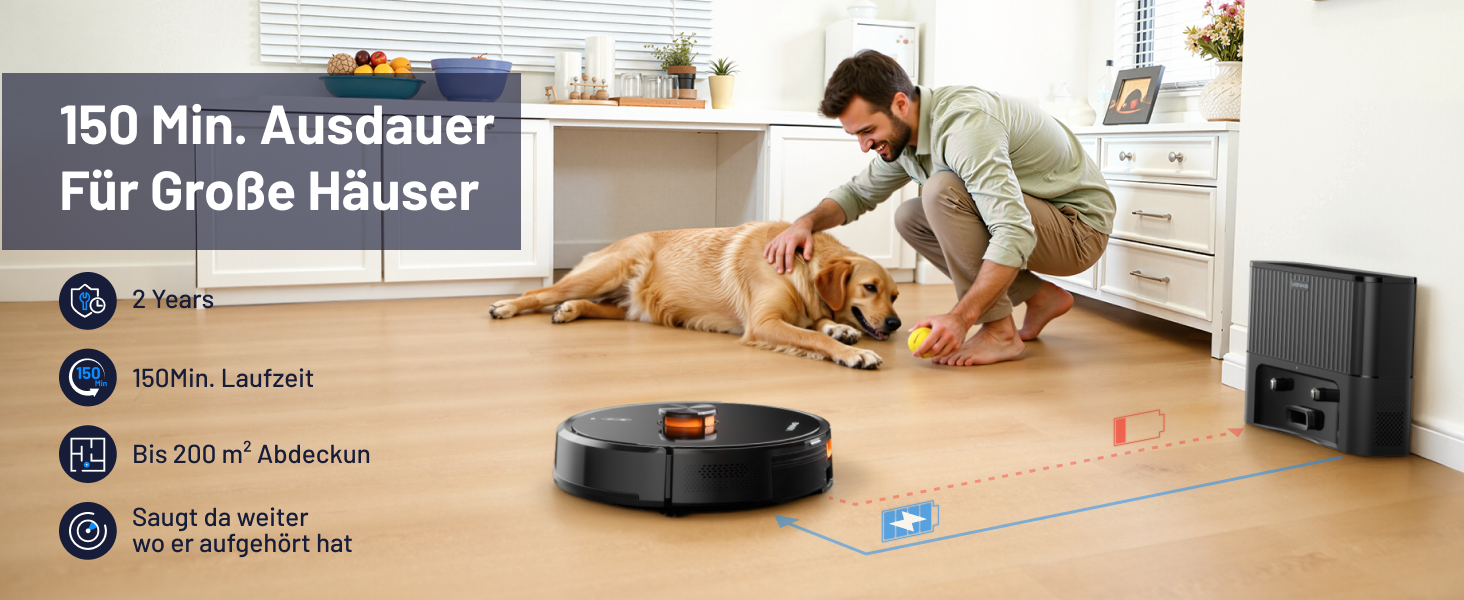 Робот-пилосос VONKO S6 Pro з функцією миття та док-станцією, 6000Pa, LiDAR 2.0, 180 хв, для тварин та килимів