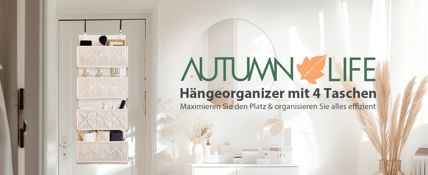 Органайзер для дверей з 4 кишенями, Бохо декор, настінне кріплення, для спальні, дитячої кімнати, ванної кімнати, слонова кістка