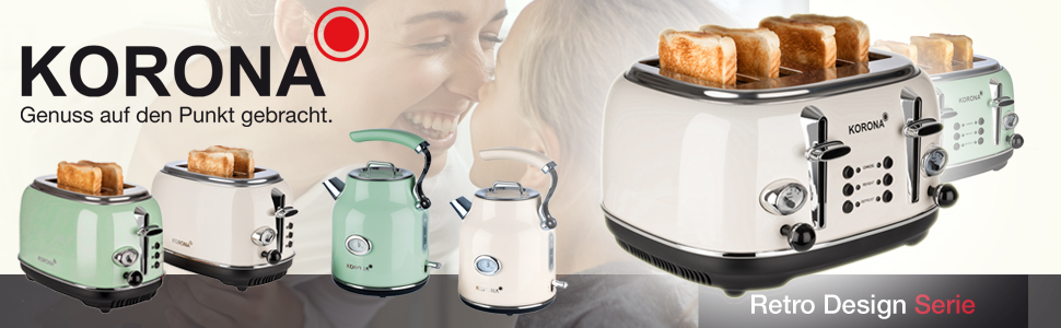 Тостер Korona 21676, 4-х секційний, кремовий, з регулюванням ступеня прожарювання, функція підігріву, 1630 Вт, підставка для тостів, висувна шухляда для крихт, центрування тостів