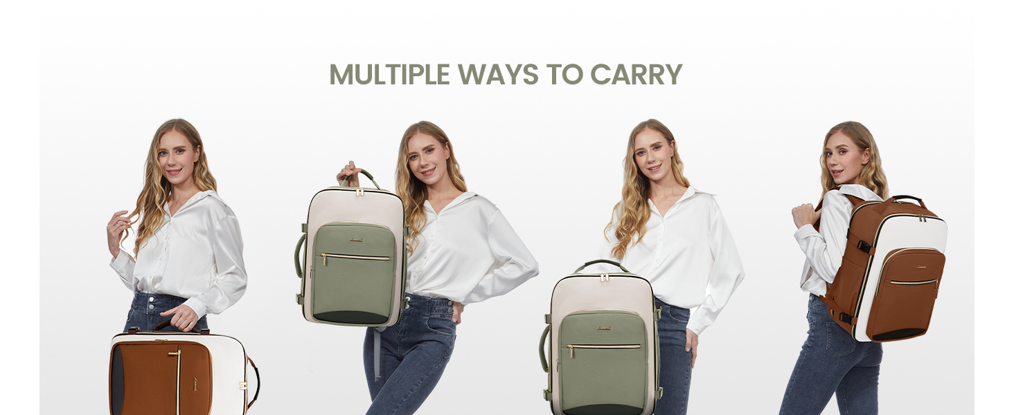 Рюкзак LOVEVOOK для ручної поклажі літака, 40L, водонепроникний, з відділенням для ноутбука 17 дюймів, для подорожей, школи, роботи, кемпінгу (зелений + бежевий + чорна шкіра)