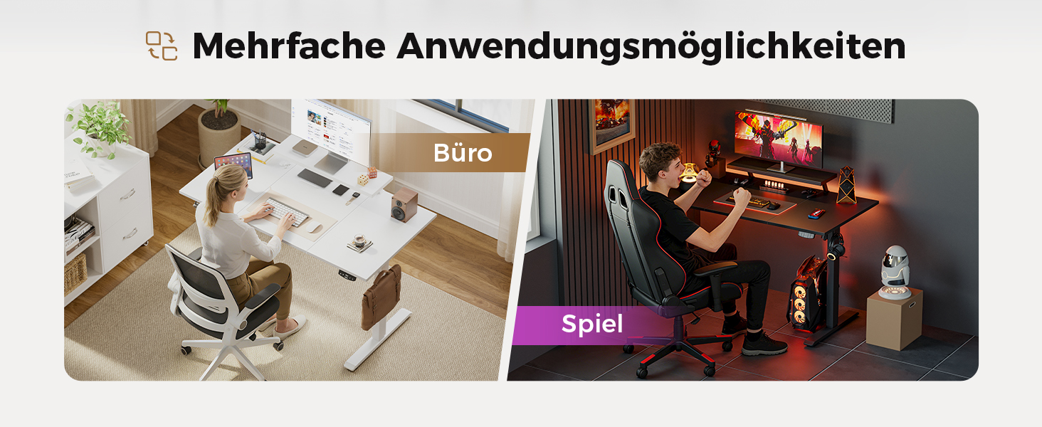 Електричний регульований стіл Agilestic з підсвічуванням, USB-портом та мобільним тримачем монітора. Комп'ютерний стіл з 3-секційною стільницею (білий, 120 x 60 см)