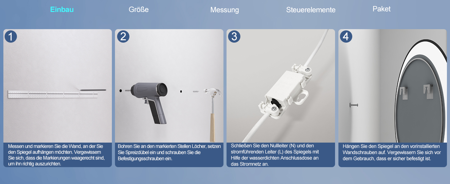 Дзеркало для ванної кімнати STARLEAD з LED-підсвічуванням 90x60 см, Bluetooth, регулювання яскравості, 3 кольори світла, протитуманне покриття, функція пам'яті, HD скло, IP44, горизонтальне/вертикальне, без рамки
