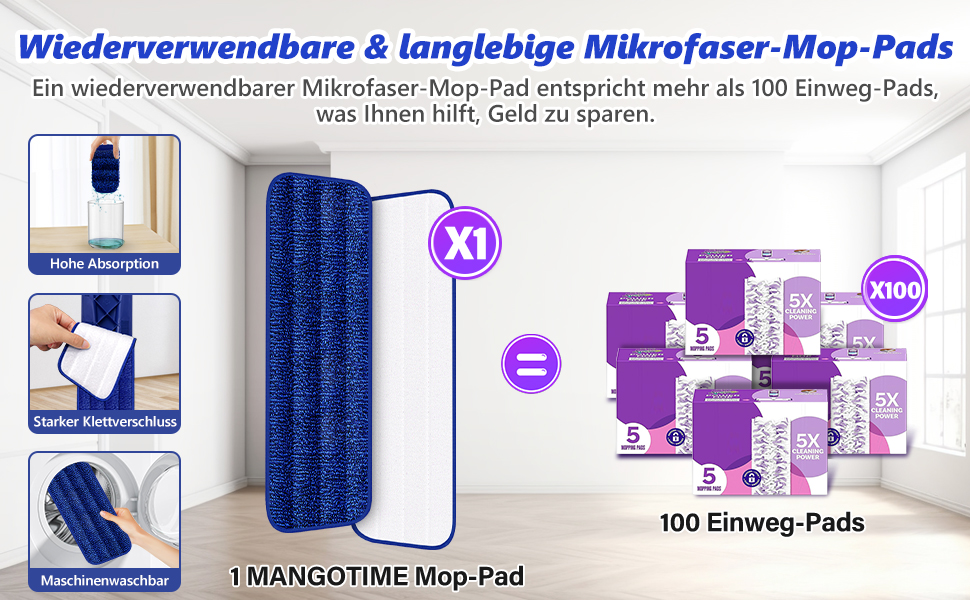 Швабра з розпилювачем MANGOTIME - швабра з розпилювачем, моп для підлоги з баком для води та 3 насадки для швидкого прибирання паркету, мармуру, дерева, ламінату (жовта)