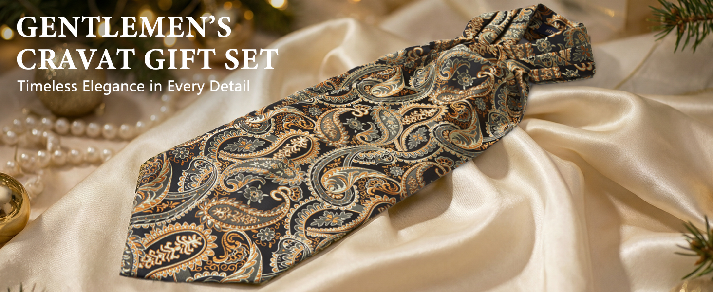 HISDERN Комплект краватка-снуд, краватка-аскот, хустинка для кишені чоловіча Paisley сіра/срібна для весілля та бізнесу