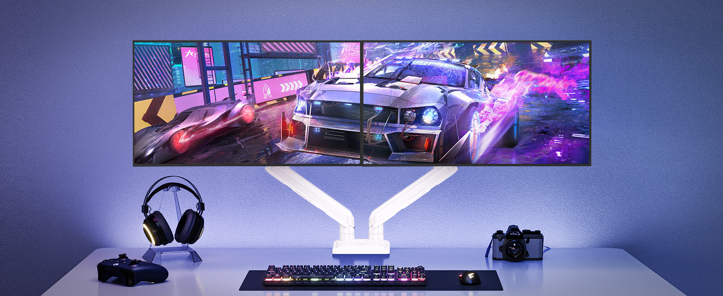 Кріплення для монітора ELIVED EV6012W: підставка для 2 моніторів (13-32 дюйми, 2-9 кг, VESA 75/100mm, регульована, білий)