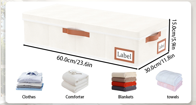 Yawinhe 2 Pack Under Bed Storage Drawers, Clothes Storage with Lid, Foldable Storage Bag with Handles, for Bedding, Blankets, Clothes, 60x30x15cm, Beige