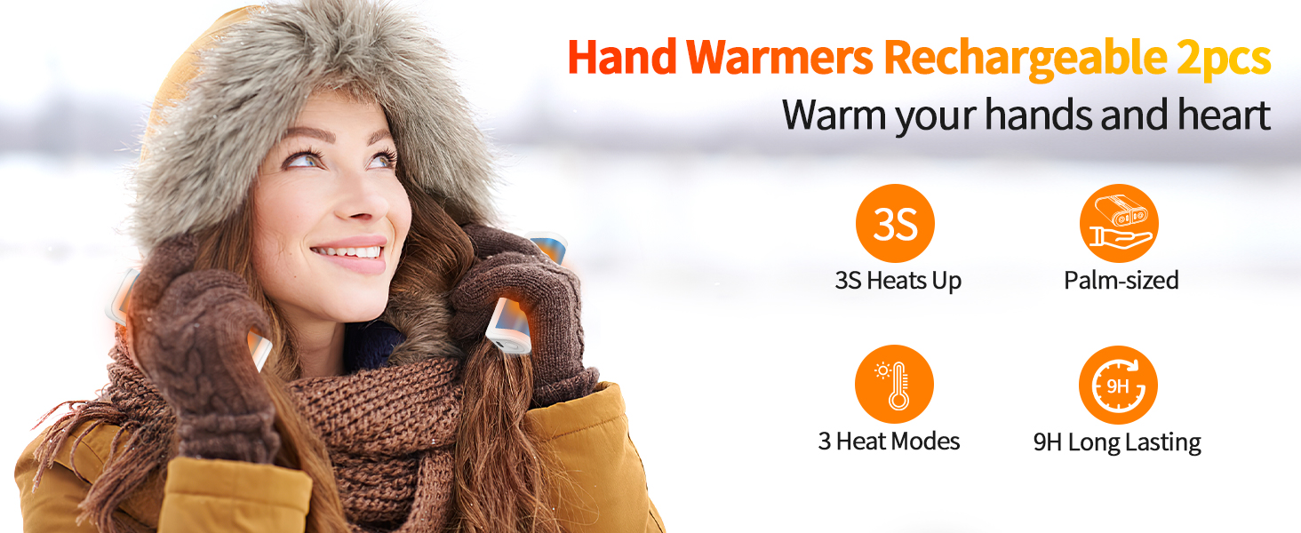 Електричні грілки для рук 2 шт. - багаторазові, USB, з 3 режимами нагріву, для дітей та жінок (блакитні)