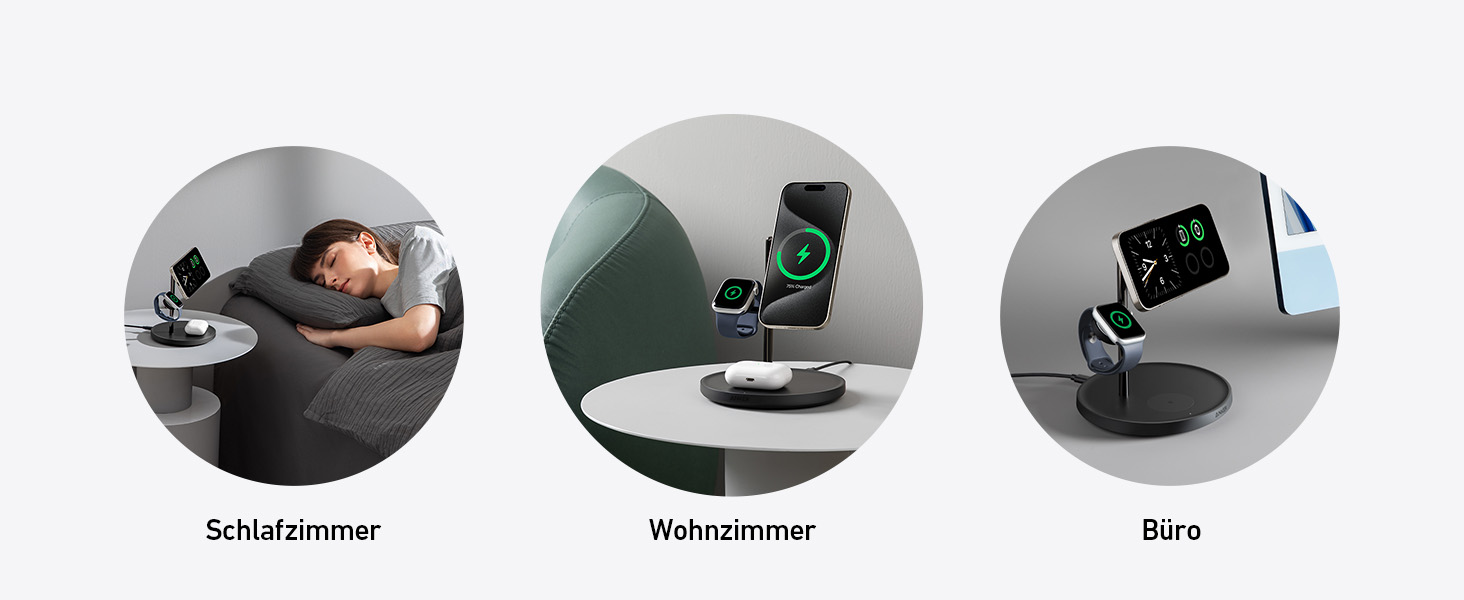 Anker MagGo 3-в-1 Бездротова Зарядка, 15W, MagSafe, Qi2, для iPhone 16/15/14/13, AirPods Pro, Apple Watch Ultra (з USB-C блоком живлення та кабелем), Чорний