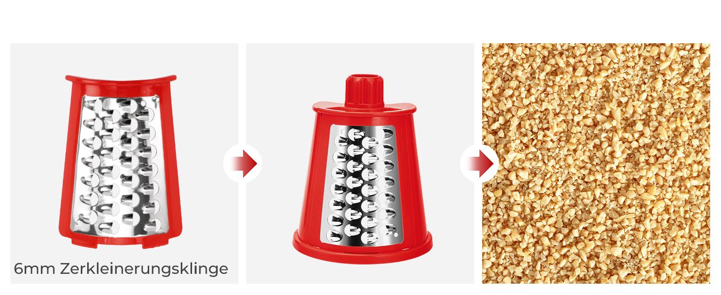 Ручна тертка для овочів Steaseas з ручкою - тертка для сиру, овочів, горіхів з 5 насадок, потужним присоском, контейнером для лез (червона)